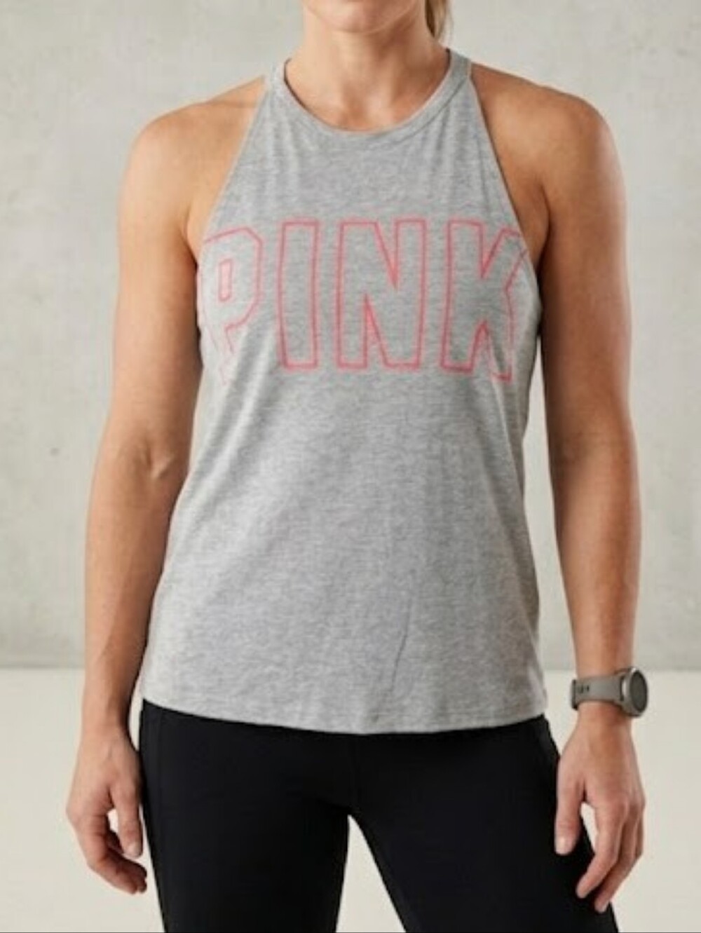 Victoria’s Secret Pink Super Soft  Gray Neon Logo Tank Top  Racerback Sz L New